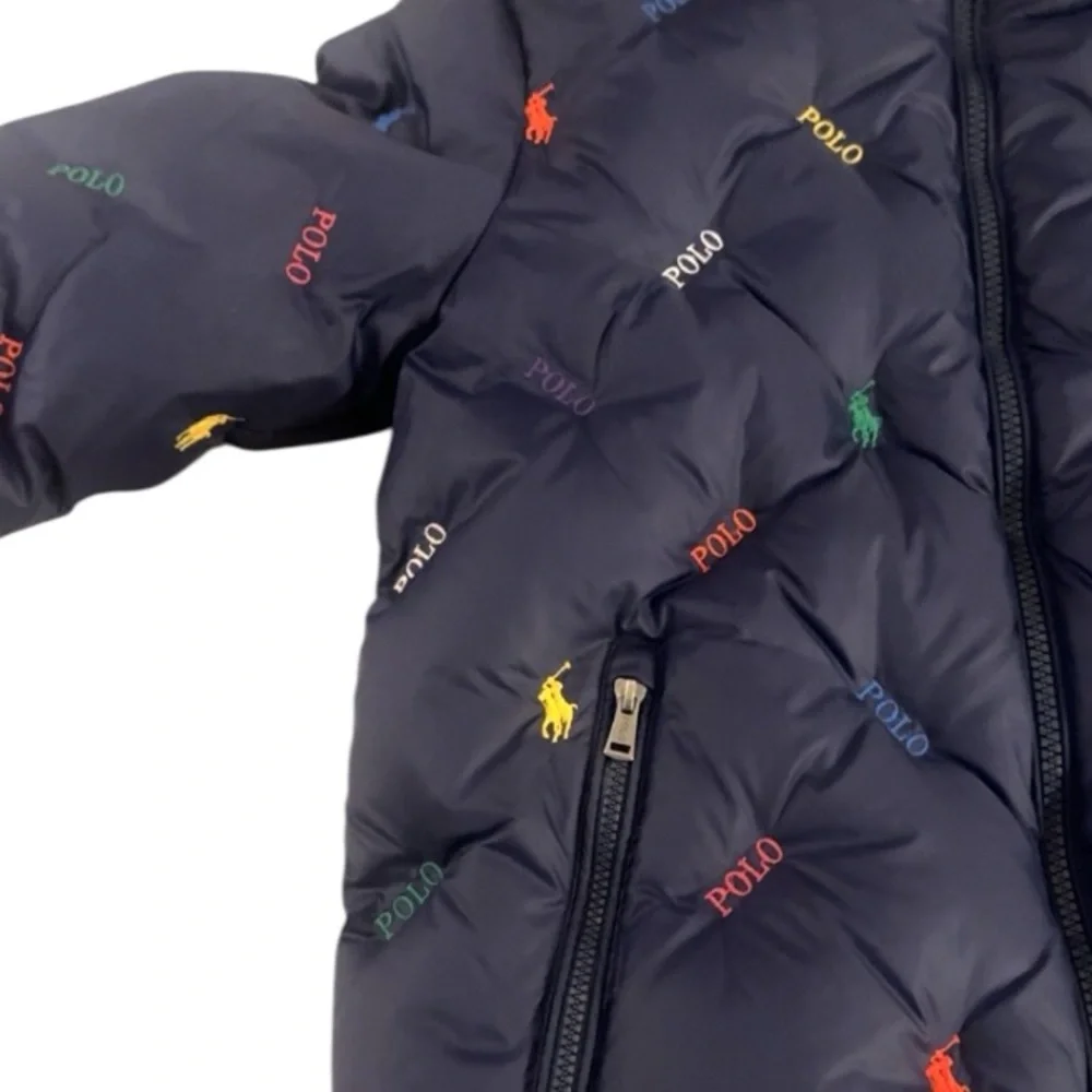 Polo Ralph Lauren Unisex Navy Blue Pony Logo Zip Down‎ Puffer Jacket Size 8-10